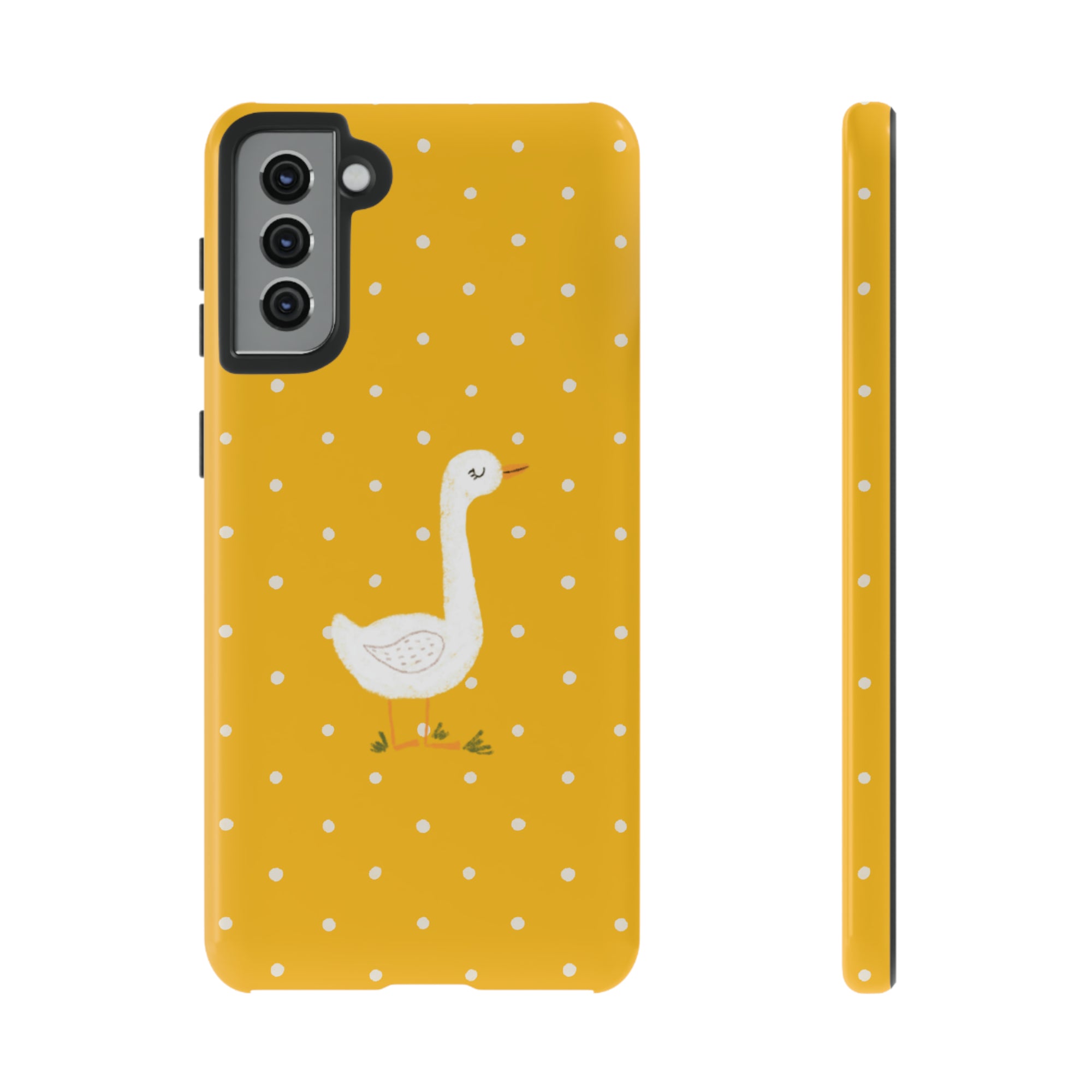 Sweet Goose on Yellow Polk-a-dot  - Tough Phone Case