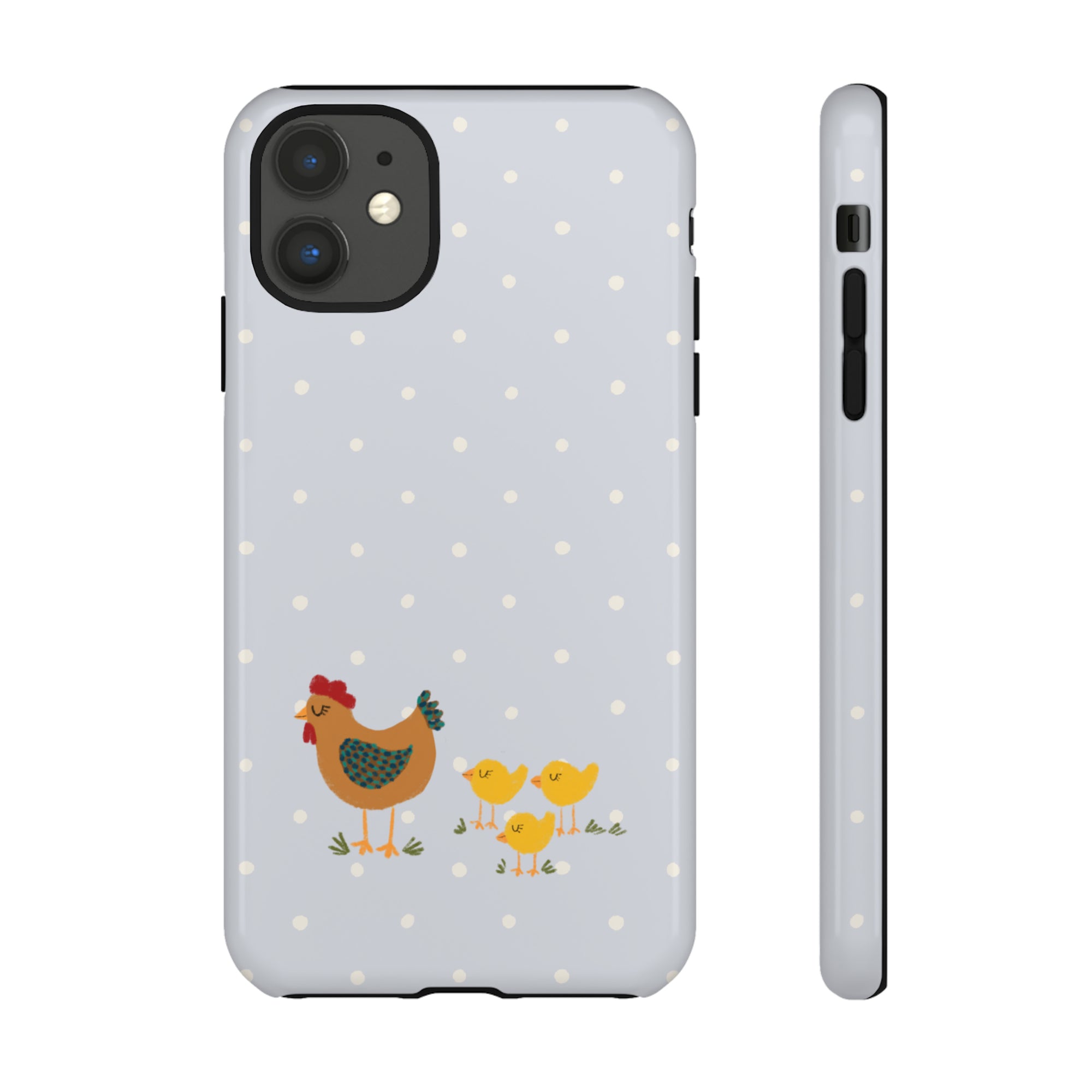 Chicken and Chicks on Blue Polk-a-dot  - Tough Phone Case