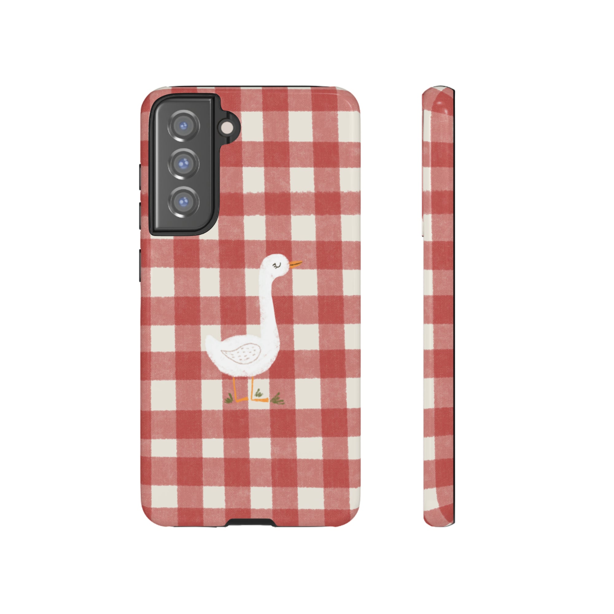 Sweet Goose on Red Plaid - Tough Phone Case