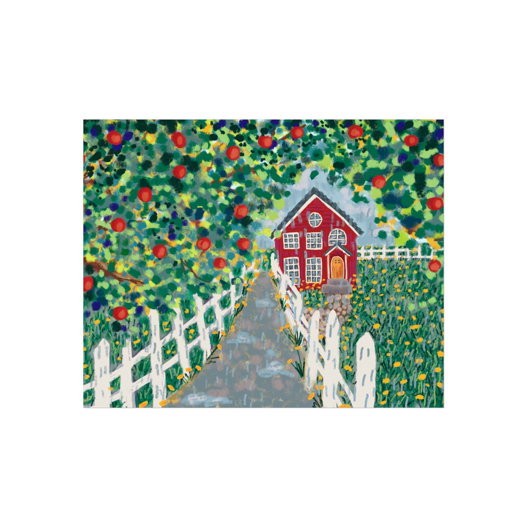 Rainy Red House in Countryside - Fine Art Print