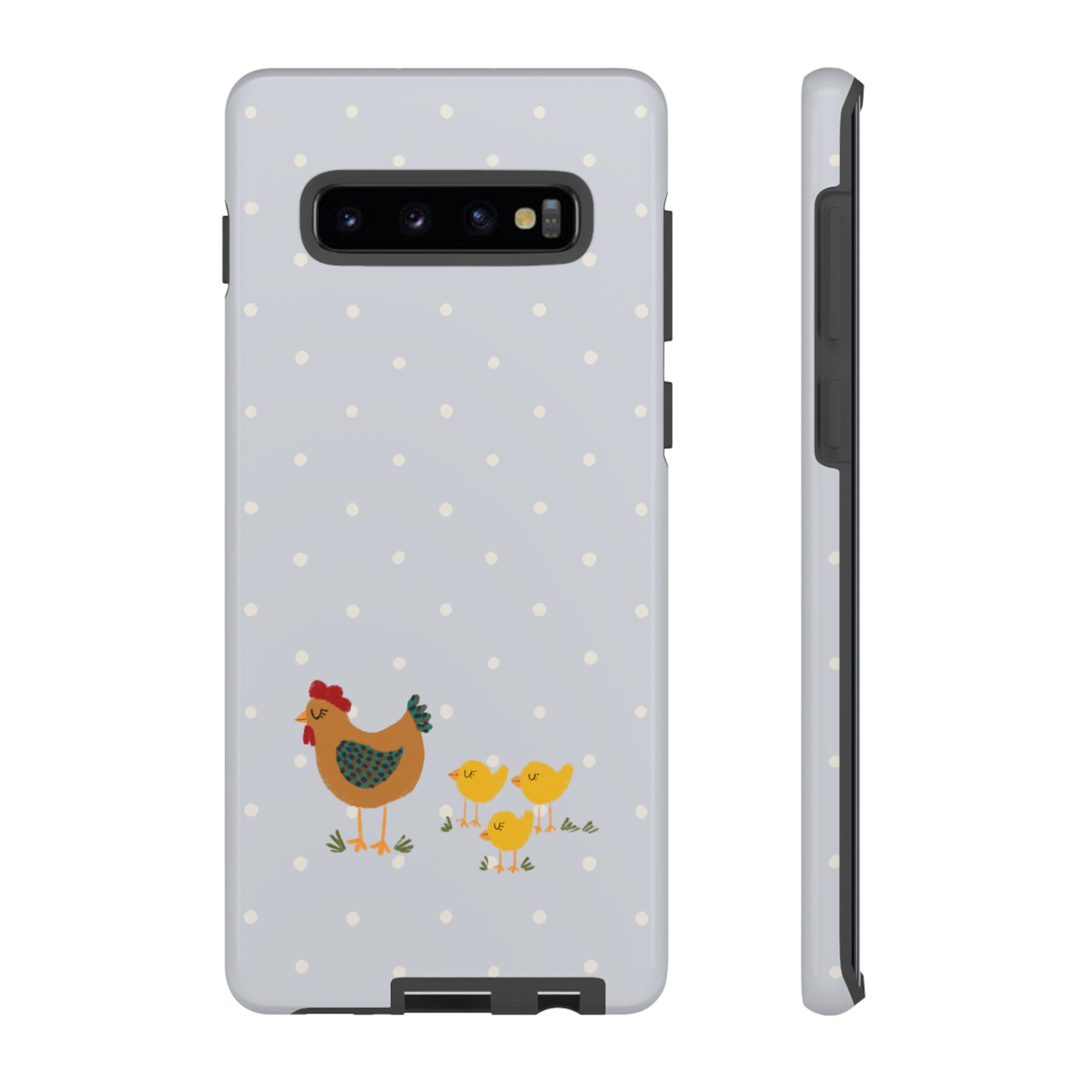 Chicken and Chicks on Blue Polk-a-dot  - Tough Phone Case