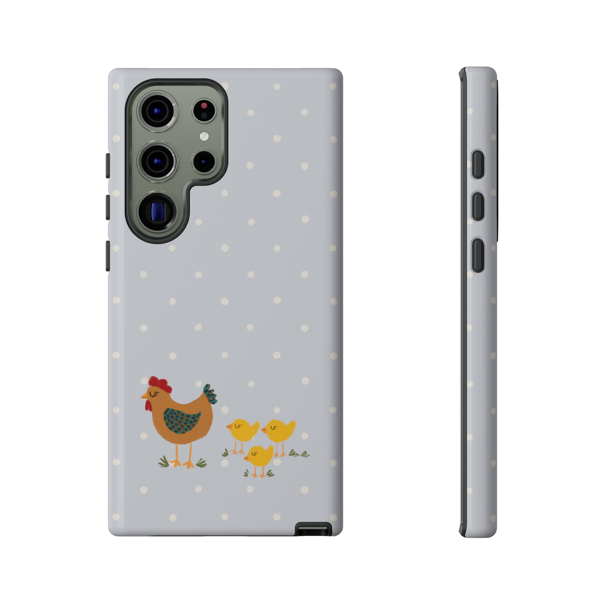 Chicken and Chicks on Blue Polk-a-dot  - Tough Phone Case