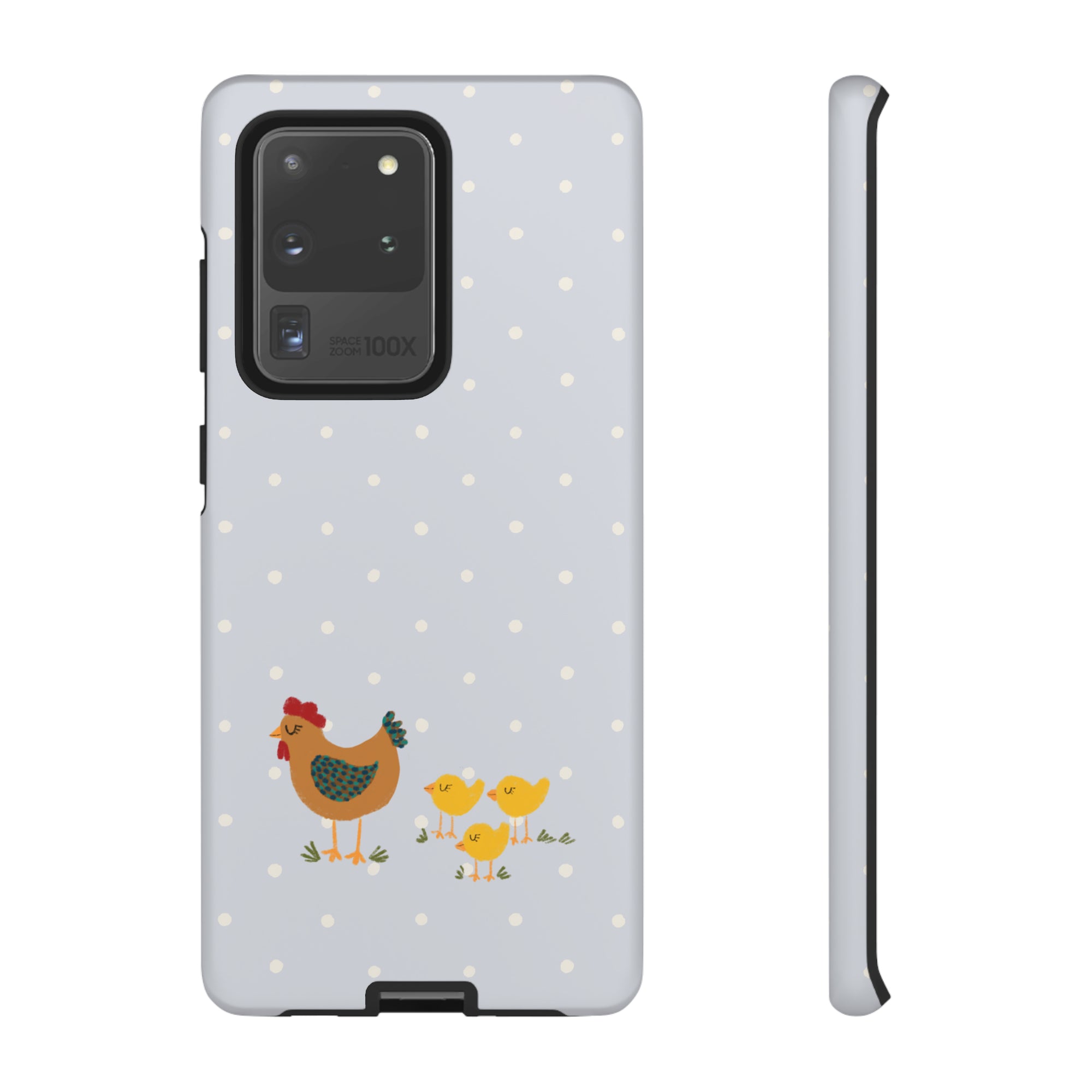 Chicken and Chicks on Blue Polk-a-dot  - Tough Phone Case