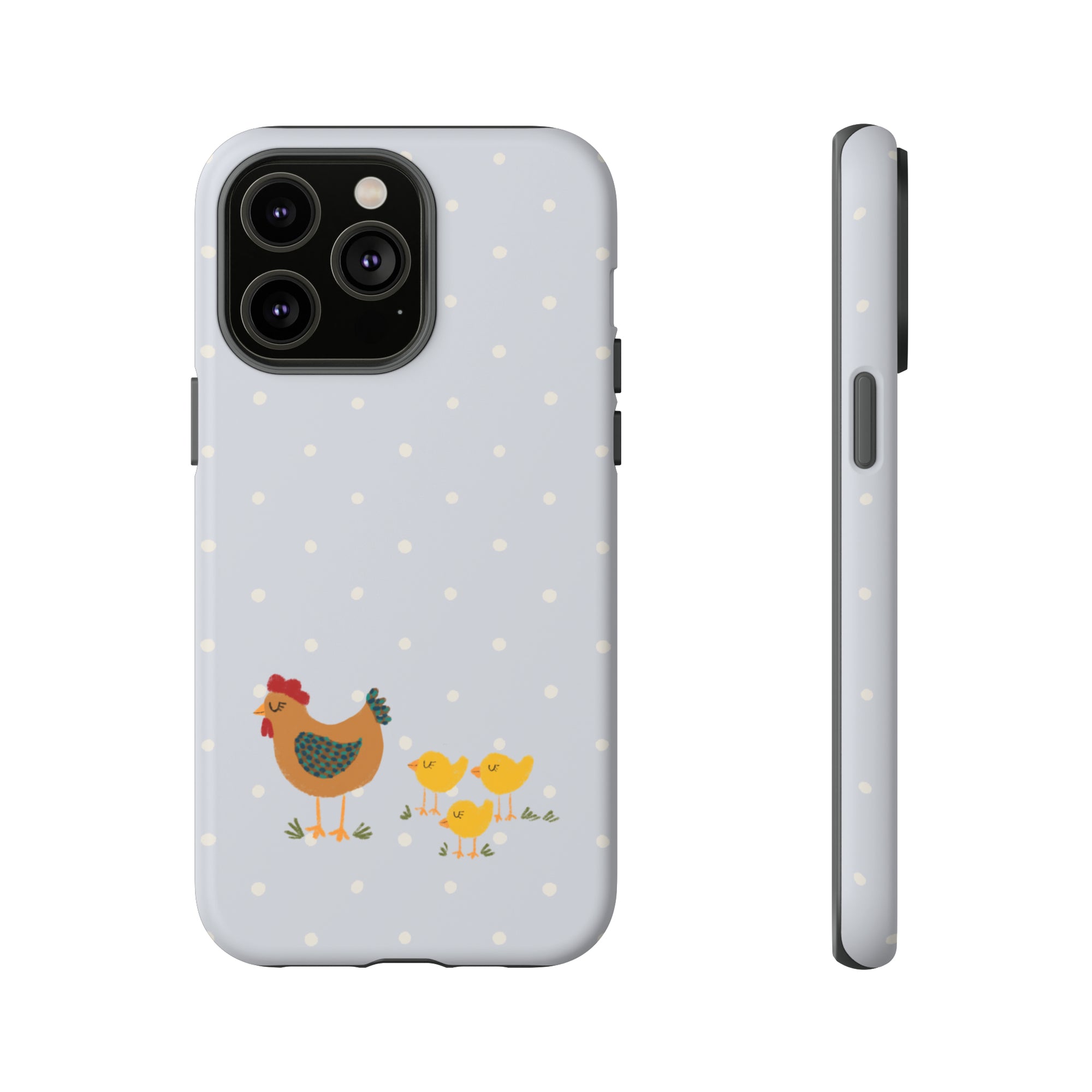 Chicken and Chicks on Blue Polk-a-dot  - Tough Phone Case