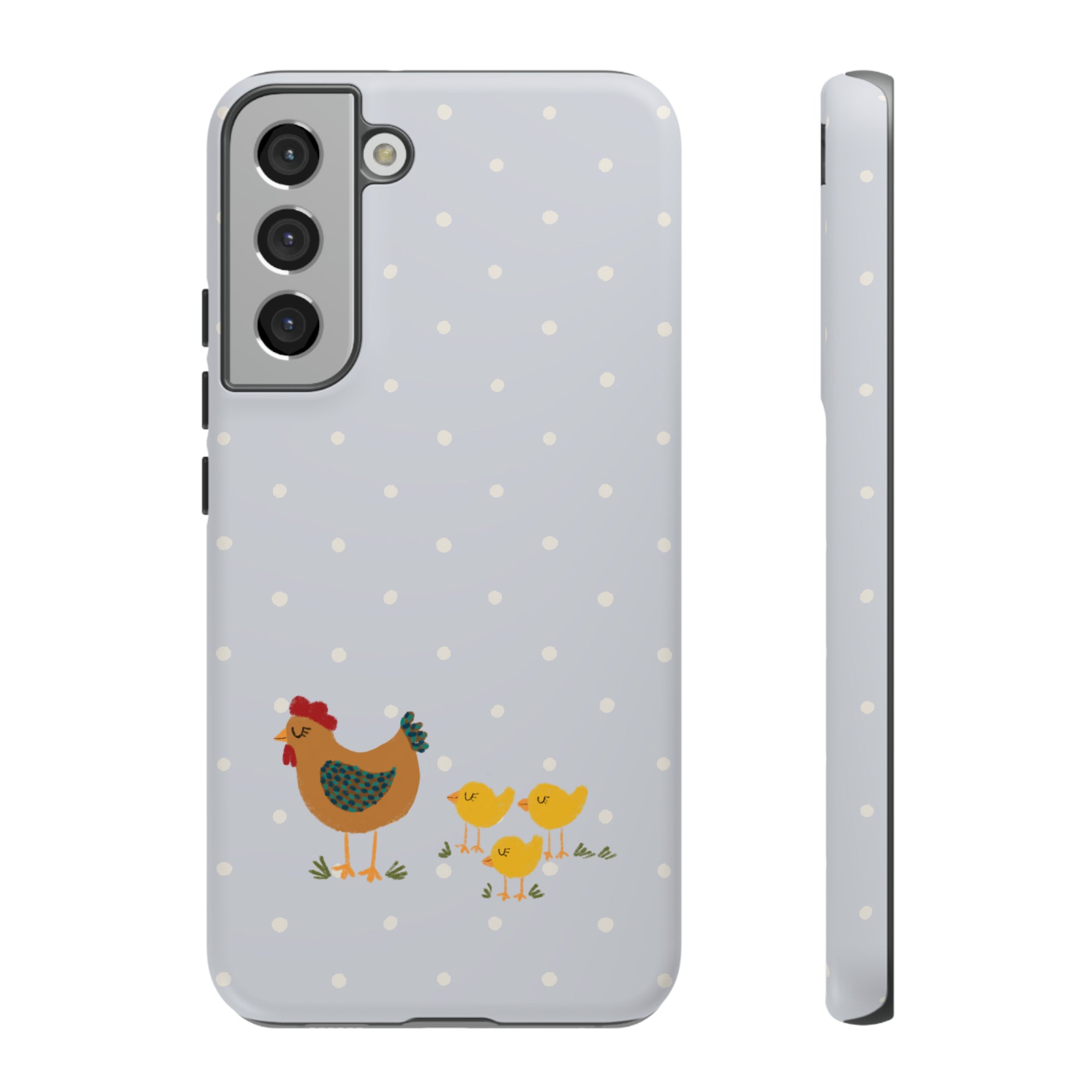 Chicken and Chicks on Blue Polk-a-dot  - Tough Phone Case