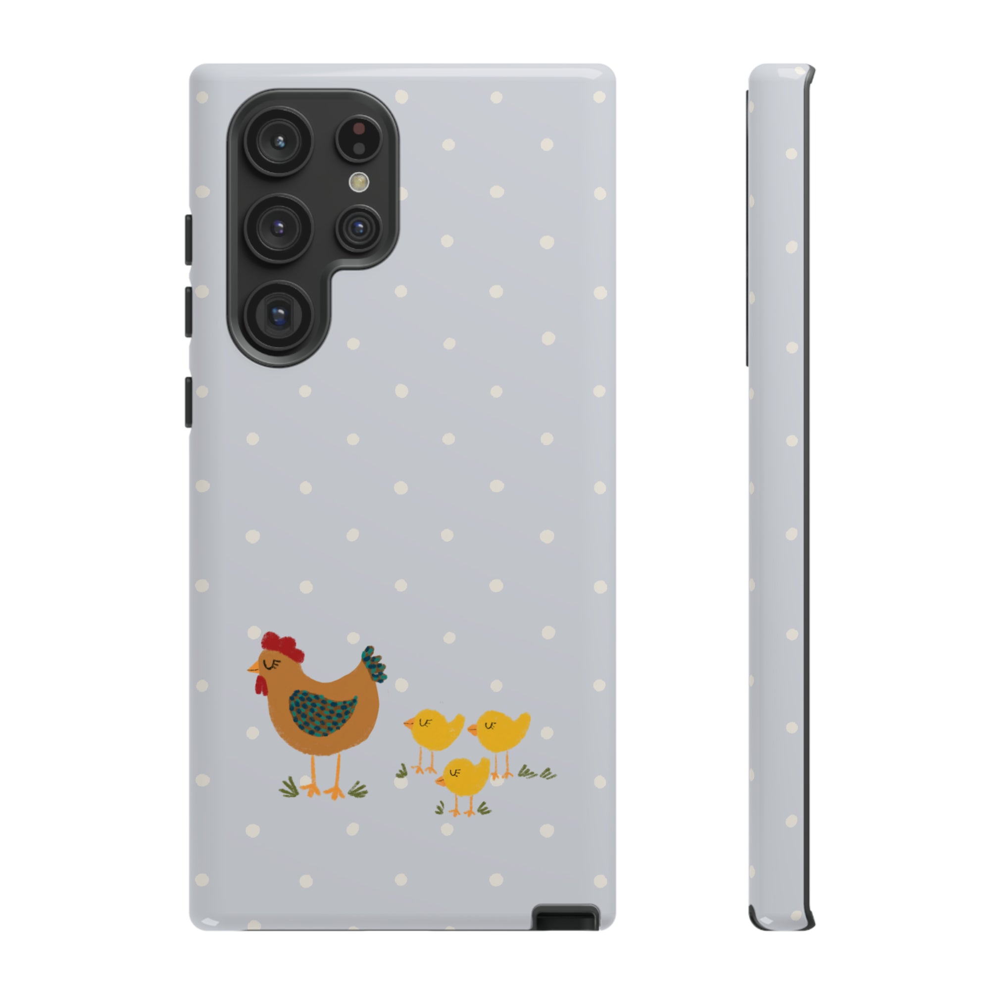 Chicken and Chicks on Blue Polk-a-dot  - Tough Phone Case