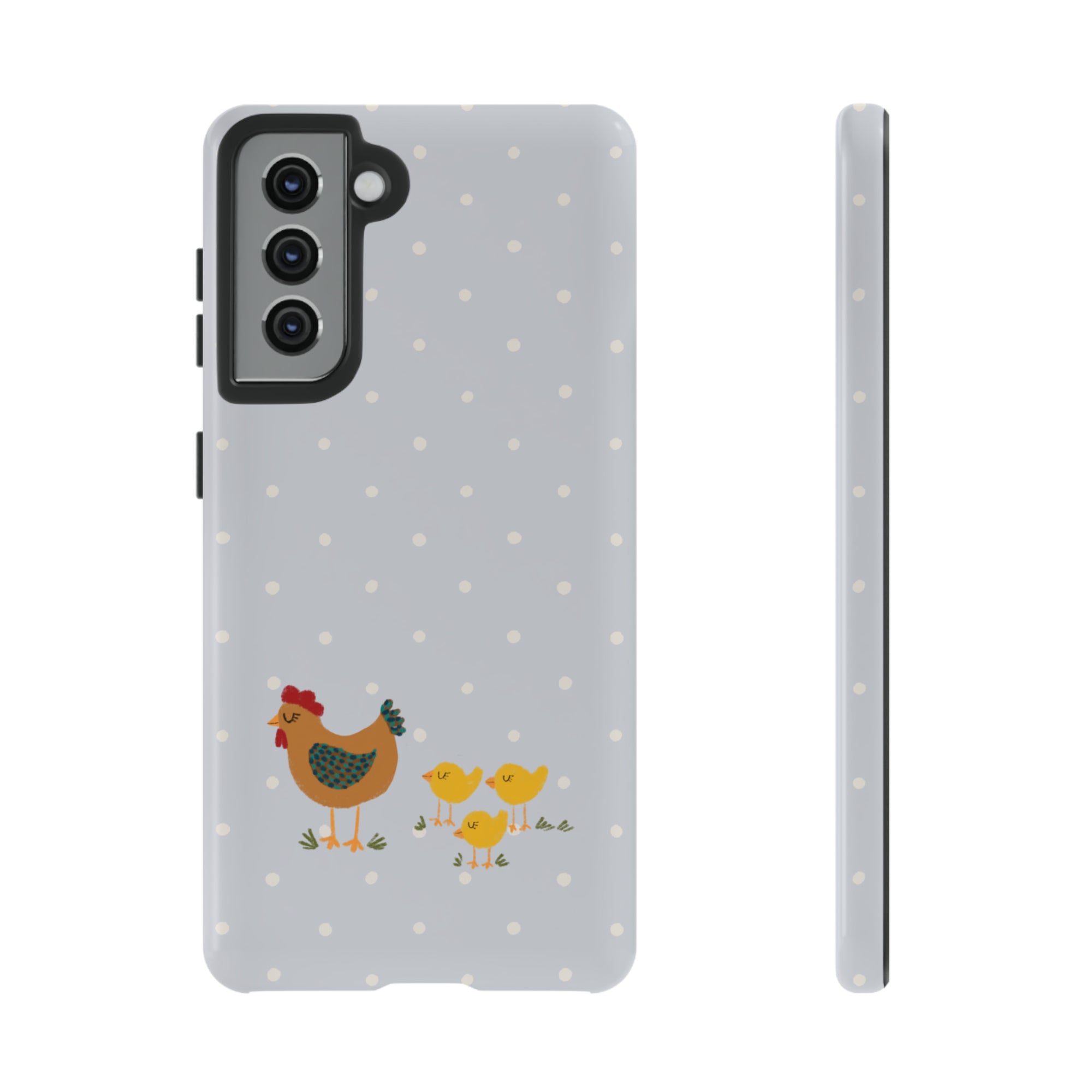 Chicken and Chicks on Blue Polk-a-dot  - Tough Phone Case