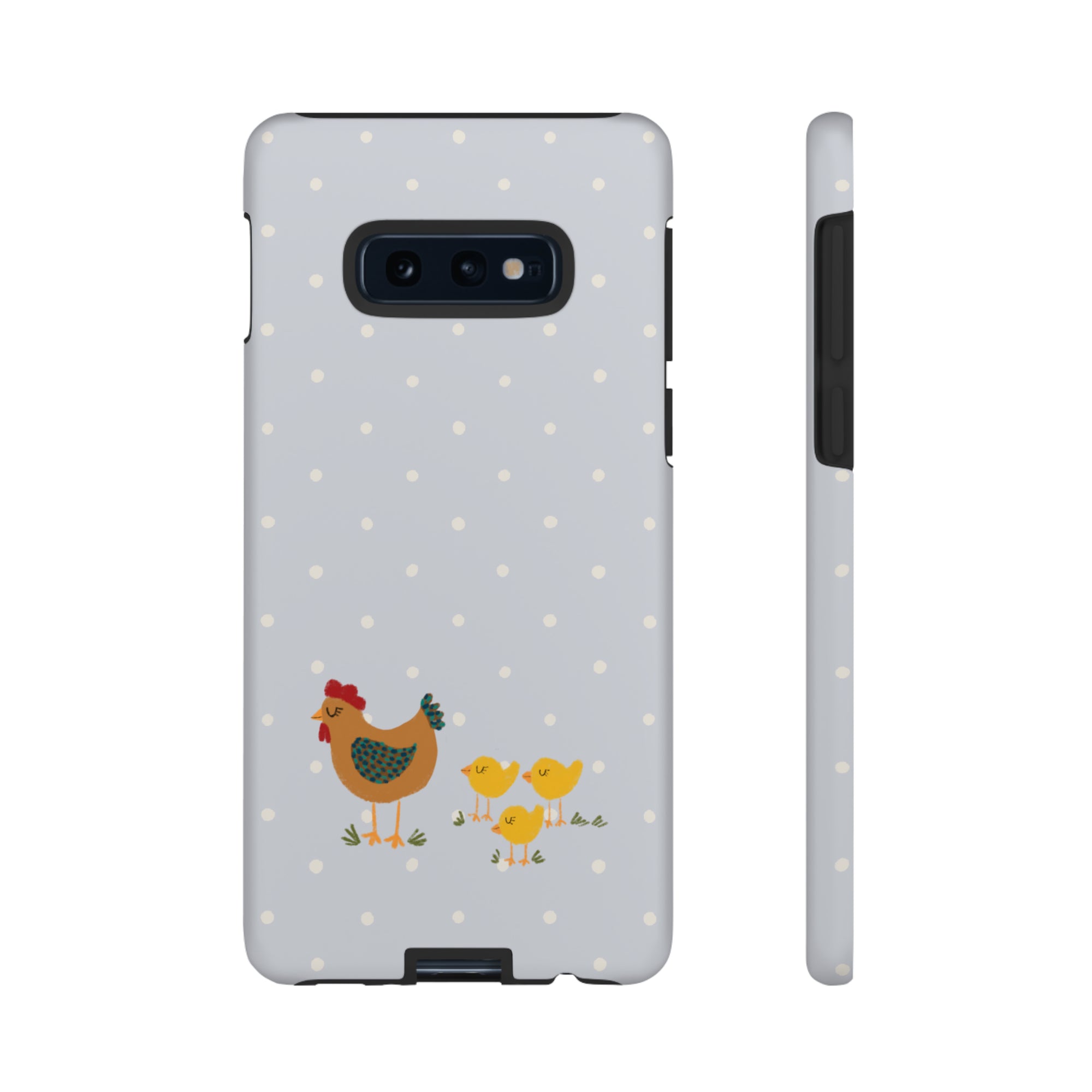 Chicken and Chicks on Blue Polk-a-dot  - Tough Phone Case