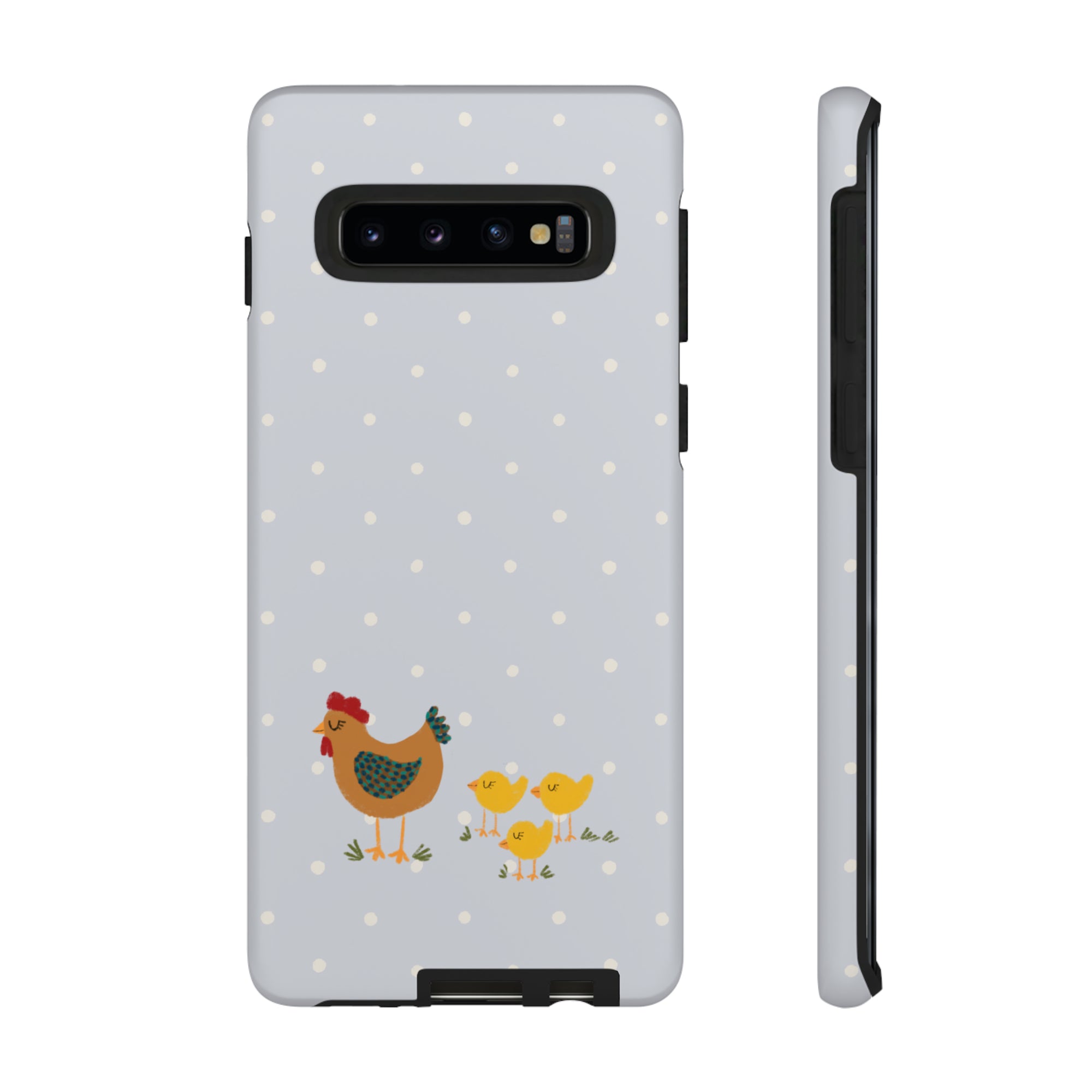 Chicken and Chicks on Blue Polk-a-dot  - Tough Phone Case