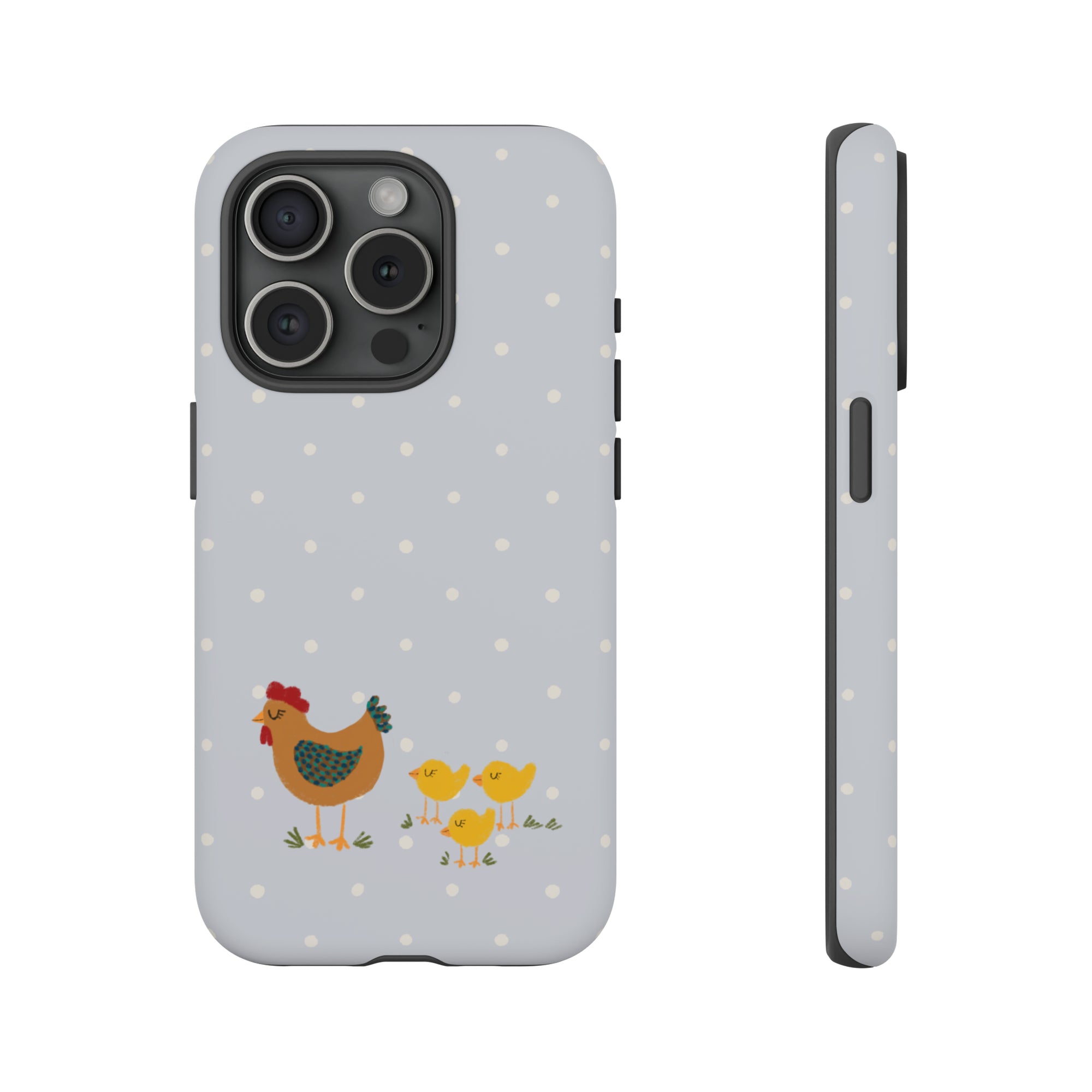 Chicken and Chicks on Blue Polk-a-dot  - Tough Phone Case