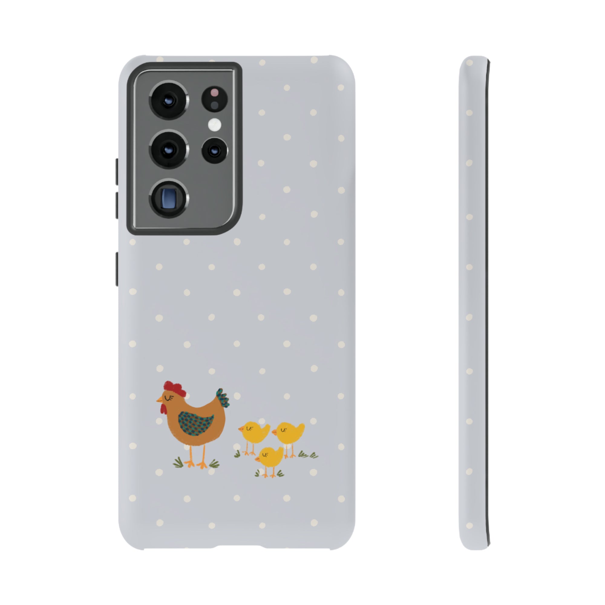 Chicken and Chicks on Blue Polk-a-dot  - Tough Phone Case