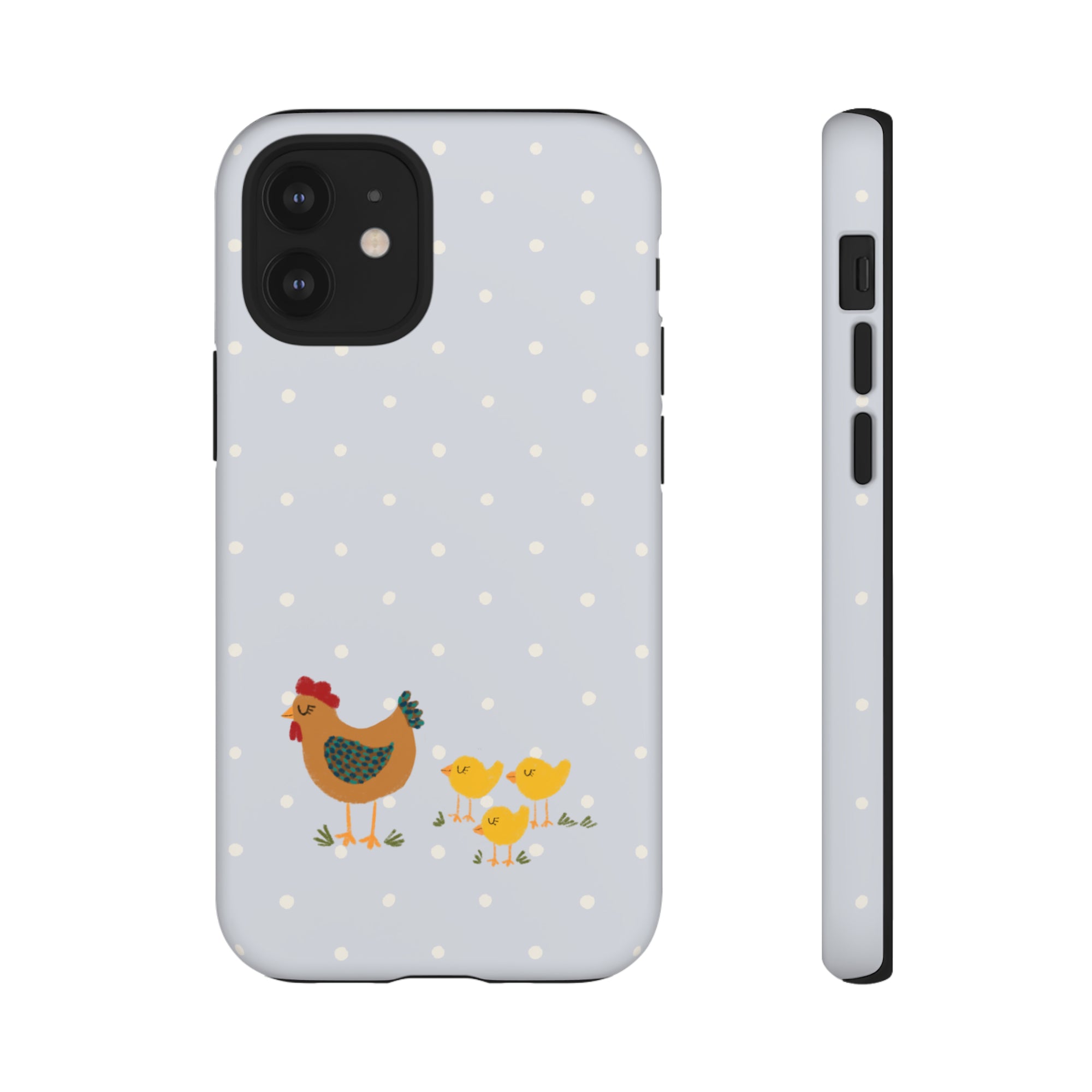 Chicken and Chicks on Blue Polk-a-dot  - Tough Phone Case