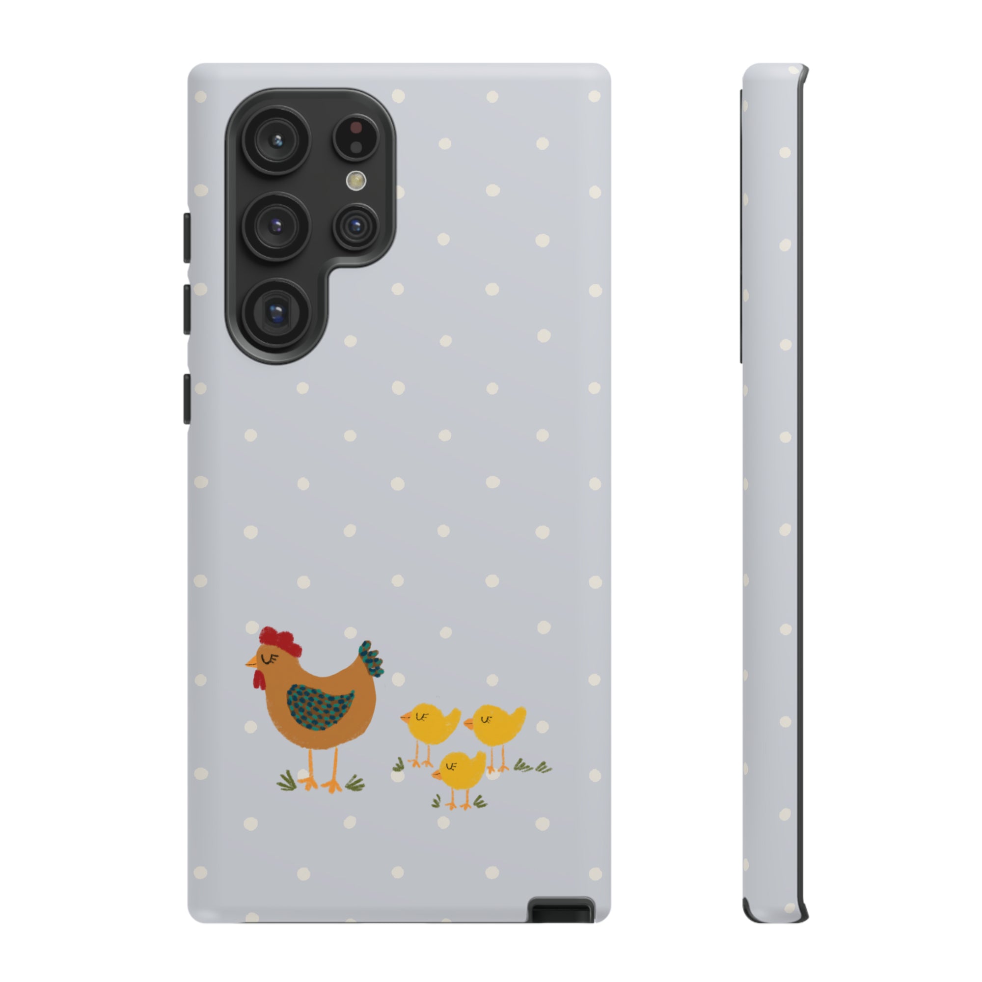 Chicken and Chicks on Blue Polk-a-dot  - Tough Phone Case