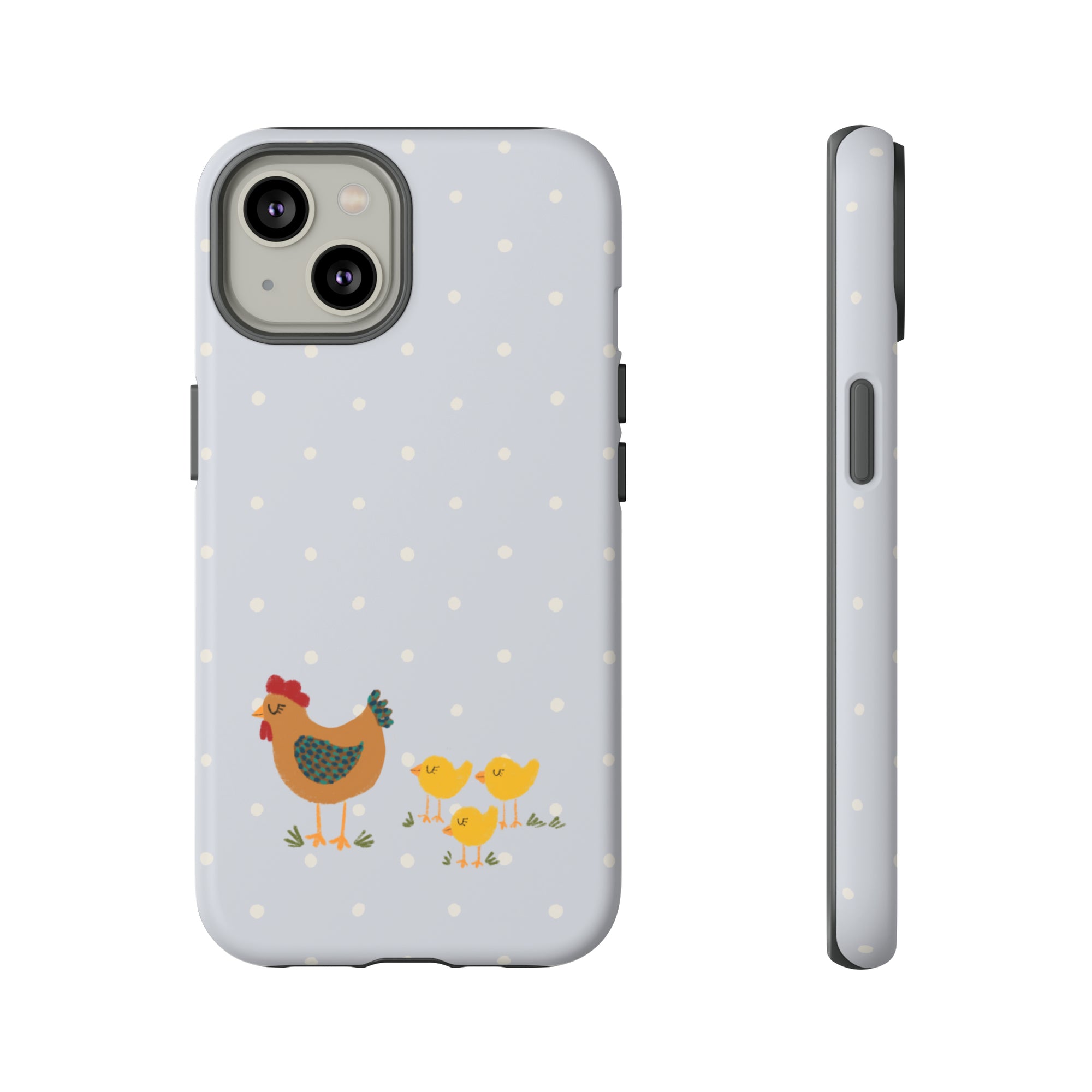 Chicken and Chicks on Blue Polk-a-dot  - Tough Phone Case