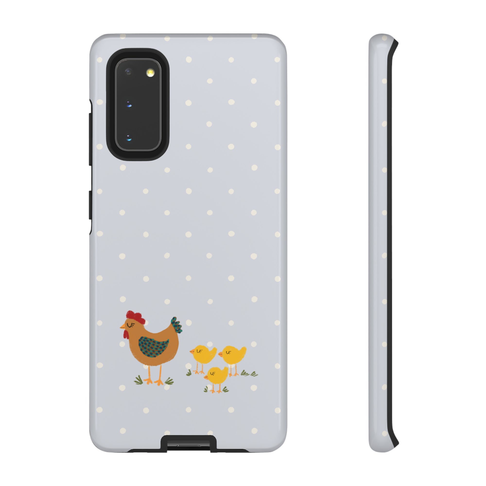 Chicken and Chicks on Blue Polk-a-dot  - Tough Phone Case