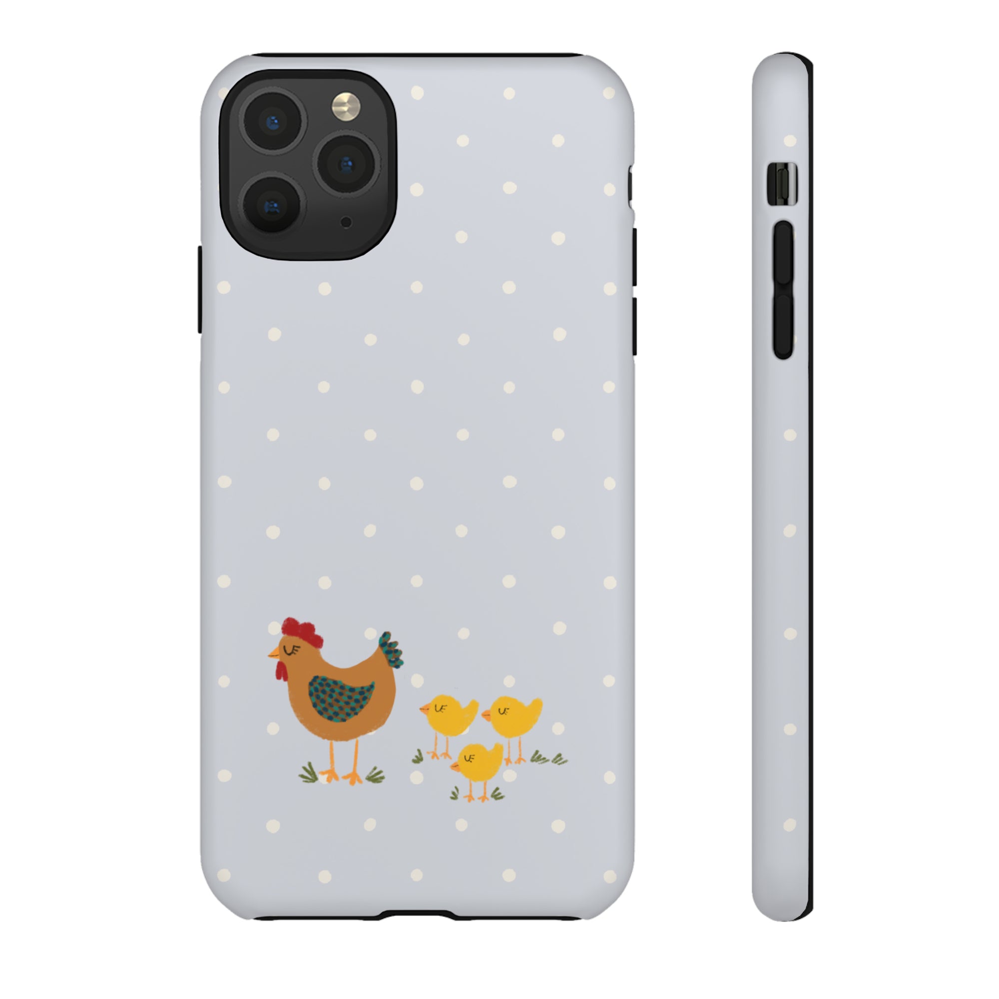 Chicken and Chicks on Blue Polk-a-dot  - Tough Phone Case