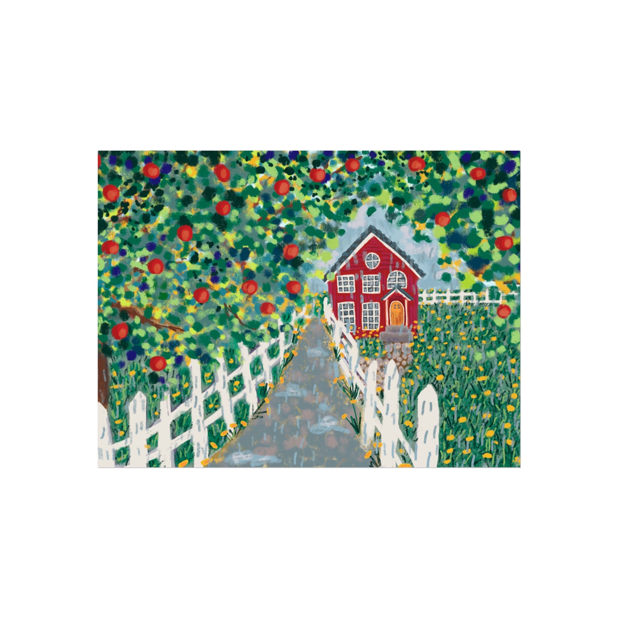 Rainy Red House in Countryside - Fine Art Print