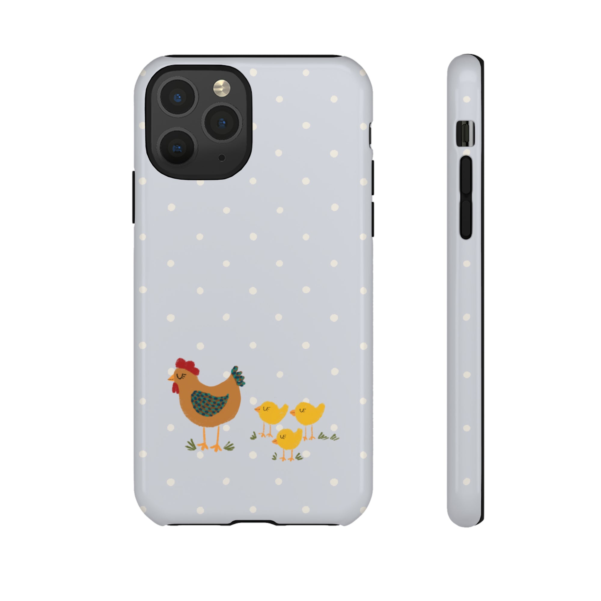 Chicken and Chicks on Blue Polk-a-dot  - Tough Phone Case